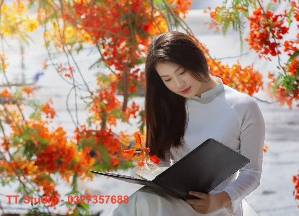 Ảnh áo dài với hoa phượng