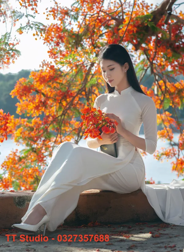 Ảnh áo dài với hoa phượng